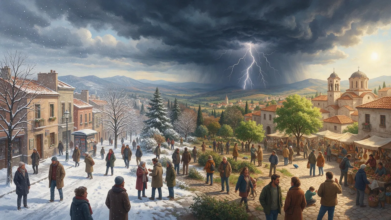 The day's cover: one painted scene made from today's pieces