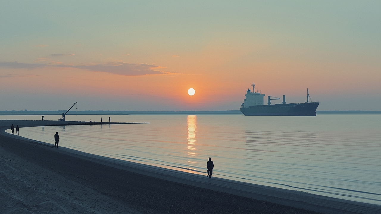 Workers begin the day on Lake Ontario's shore
